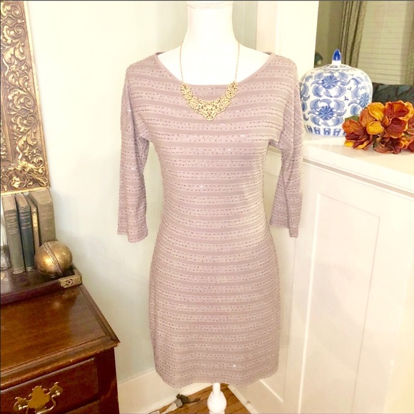 Express Dresses & Skirts - Express Taupe Sequin Bodycon Mini Sheath Dress